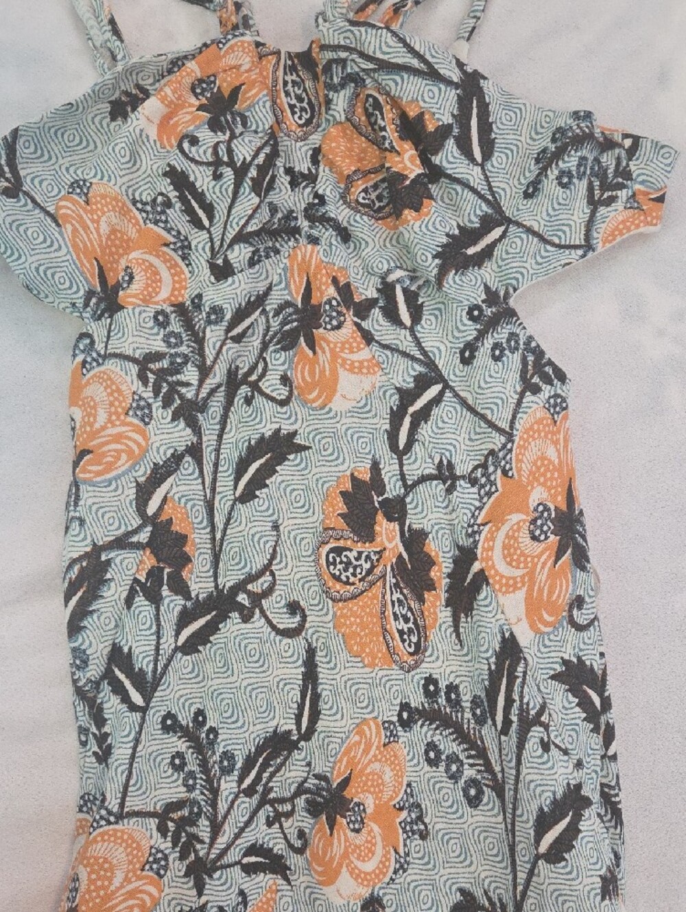 Anthropologie Mint Maxi Dress with Mustard Floral Print. Mid Length Dress. - Picture 4 of 7